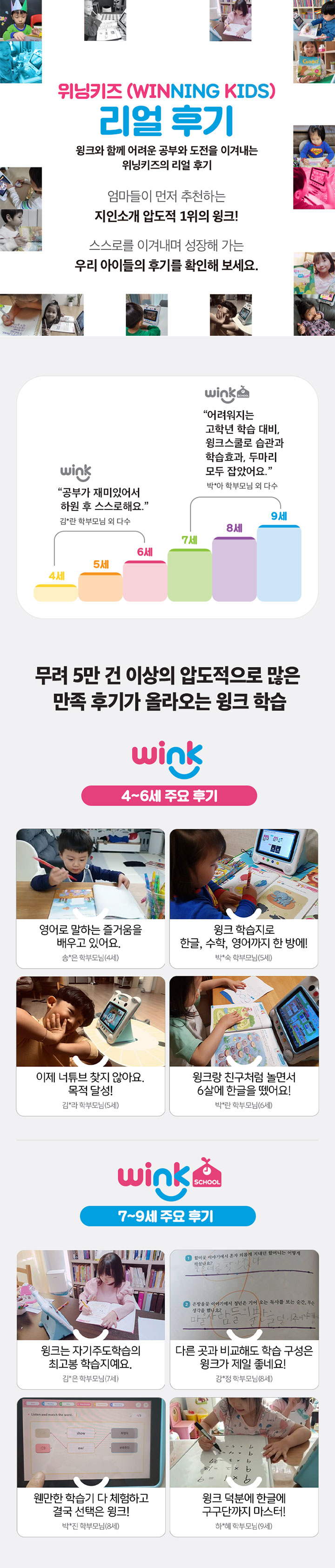 무려 5만건 이상의 압도적으로 많은 만족 후기가 올라오는 윙크 학습